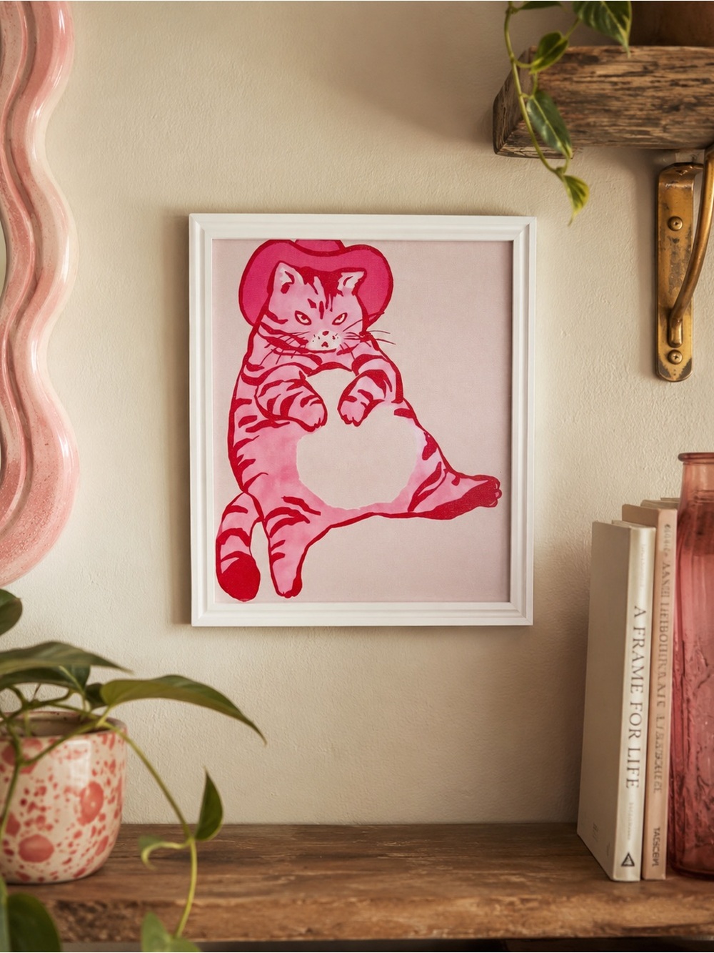 Unimpressed Cowboy Fat Cat Western Canvas Art Print Framed Wall Hanging Art 9x11